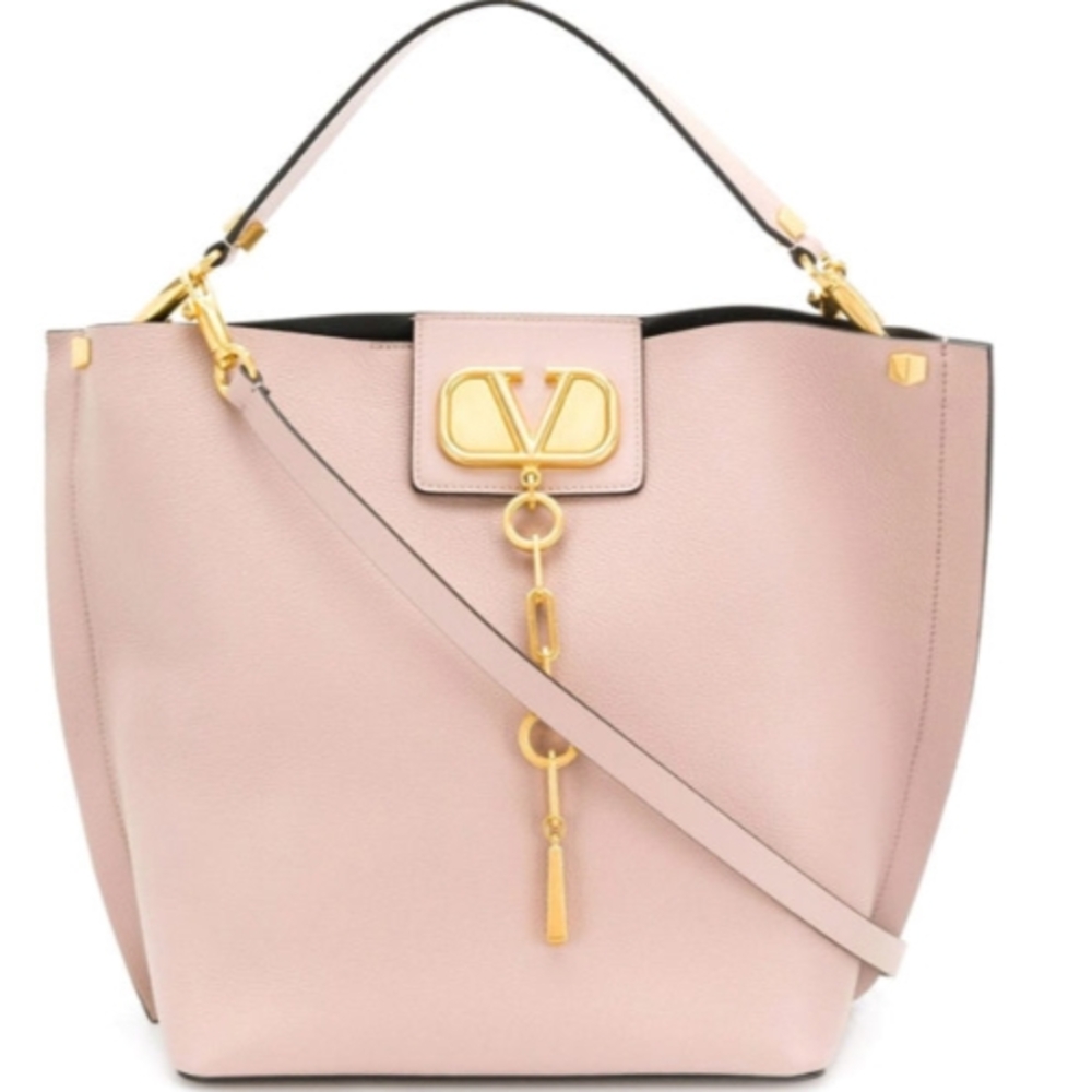 Valentino Pink Gold Shoulder Bag with V Logo